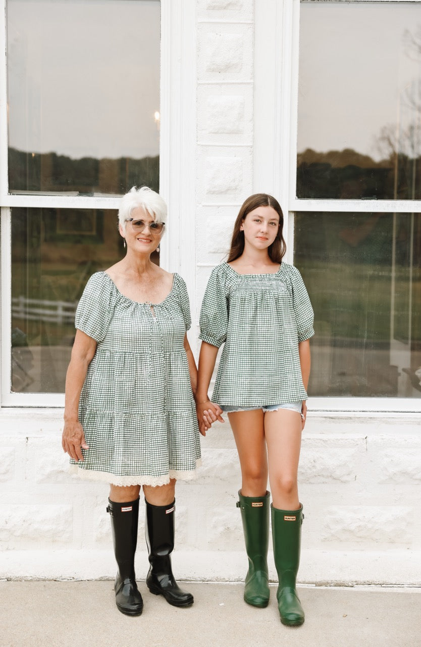 The Rebecca Blouse - Green Gingham