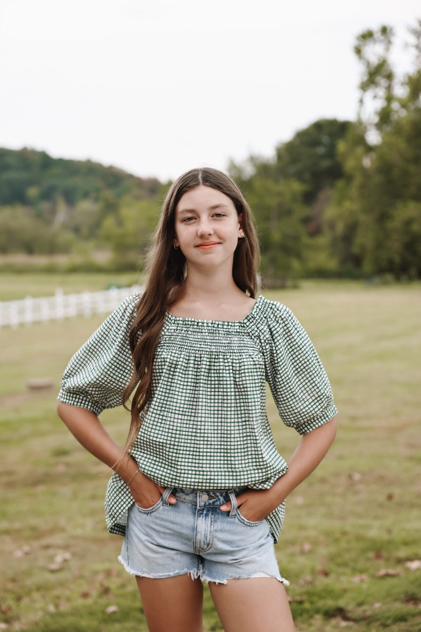 The Rebecca Blouse - Green Gingham