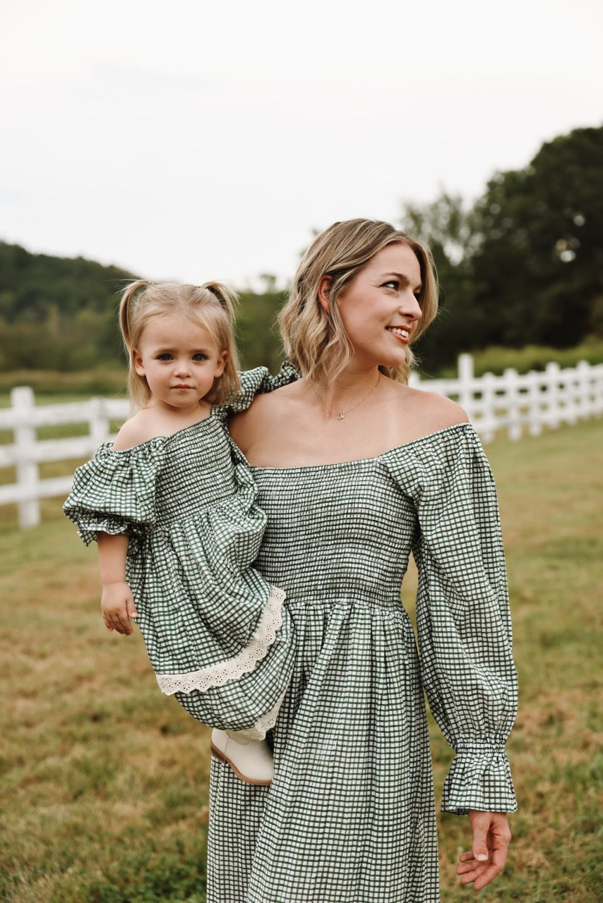 The Camielle Dress - Green Gingham Mommy + Me sizes