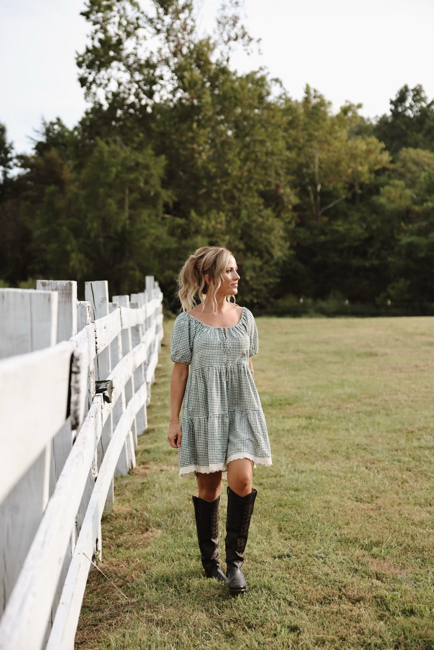 The Corin Dress - Green Gingham