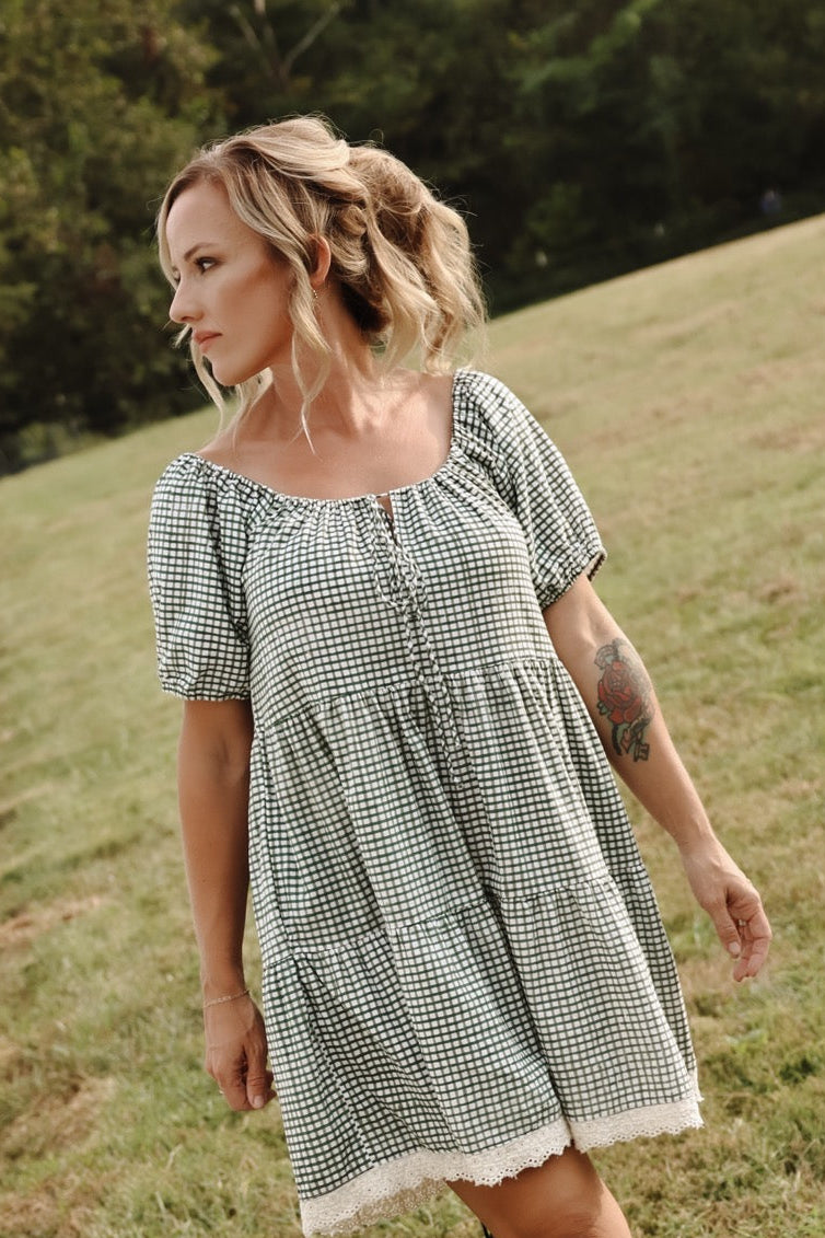 The Corin Dress - Green Gingham
