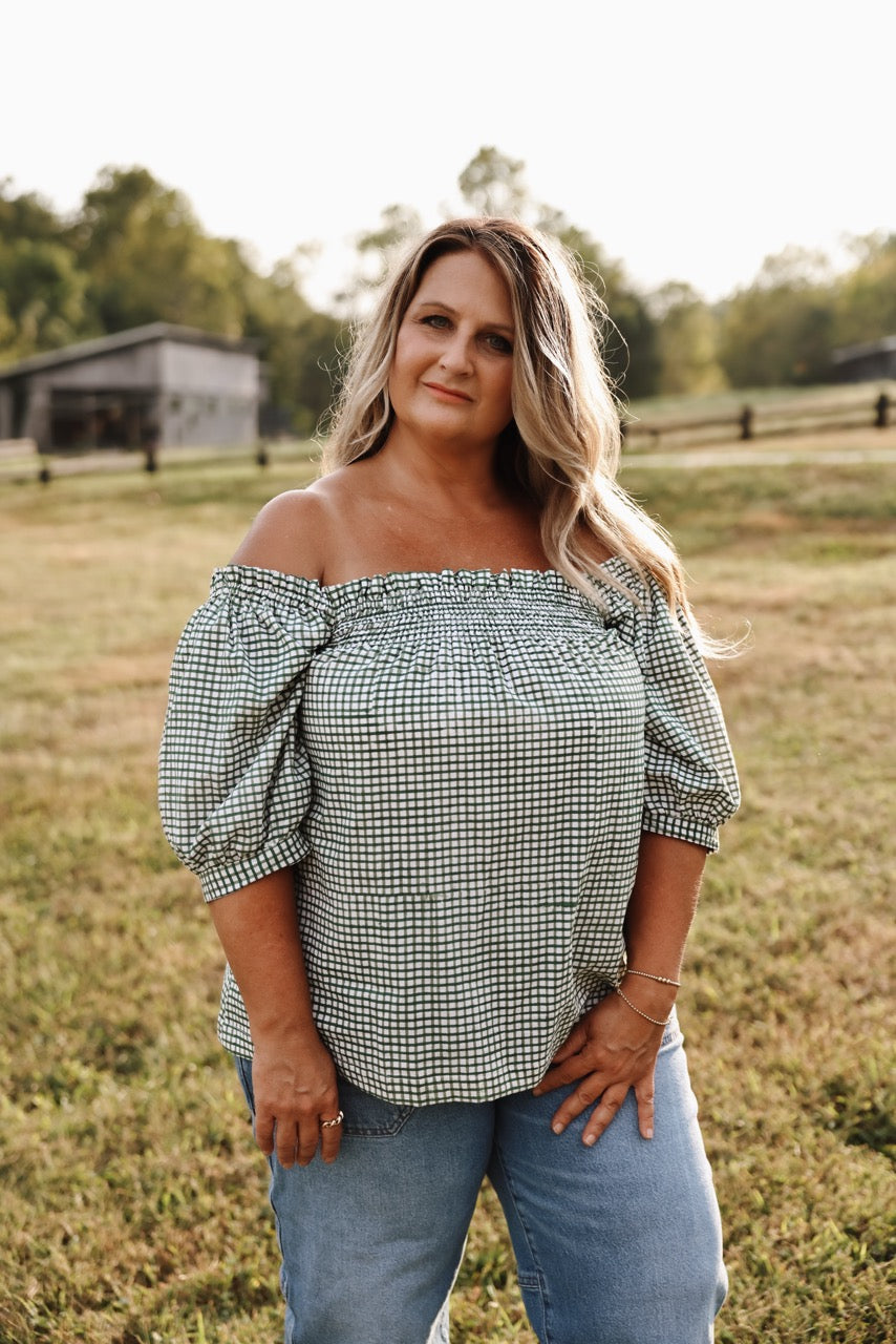 The Rebecca Blouse - Green Gingham